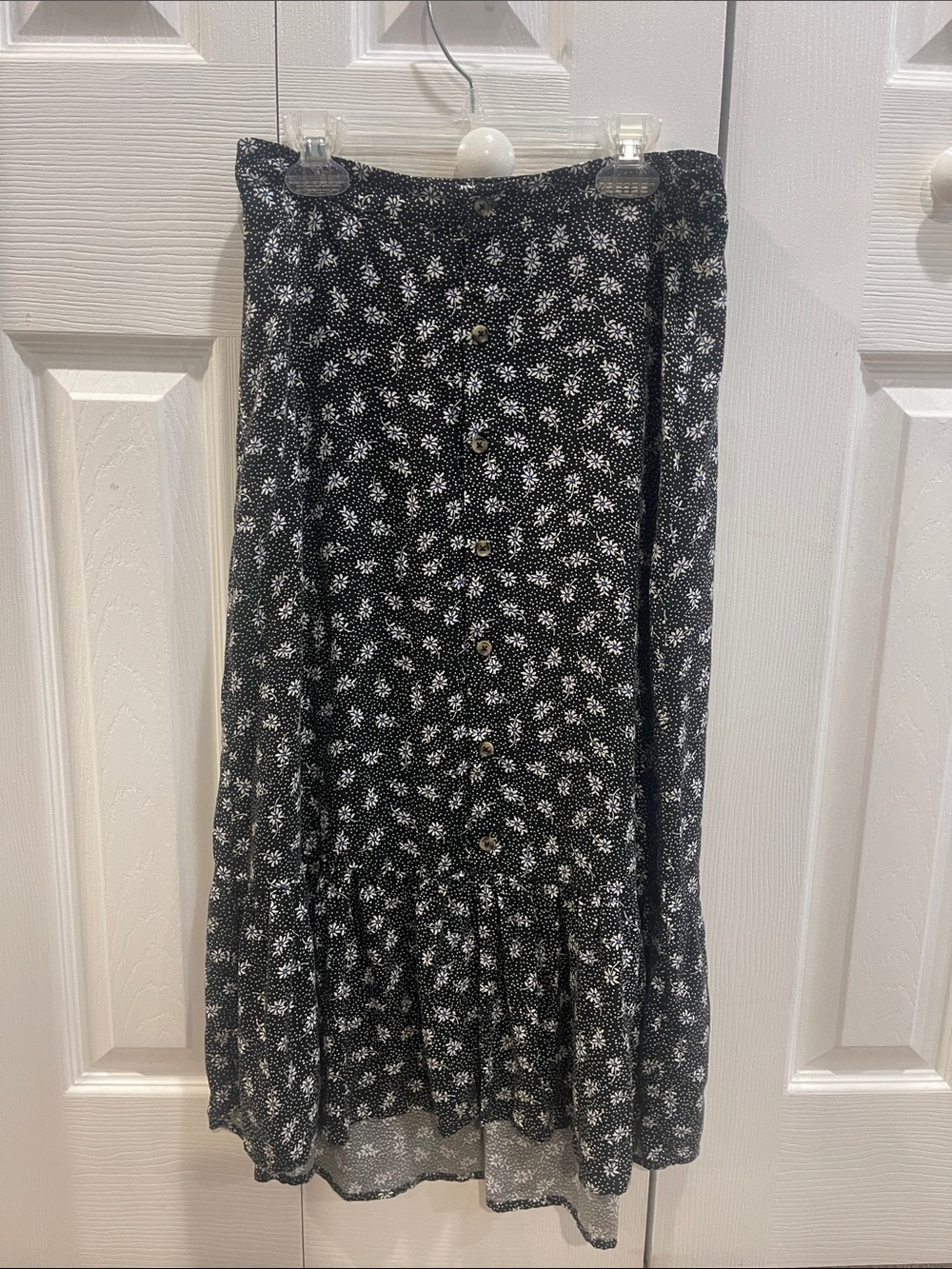 SO Black Midi Skirt with White Floral Print small bright blue